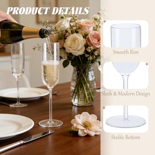 LEYIQU Plastic Champagne Flutes Set, 6oz Unbreakable Champagne Glasses Bulk, Shatterproof Reusable Mimosa Prosecco Sparkling Wine Cups for Wedding Mother's Day Party (Clear, 24pcs) - Image 3