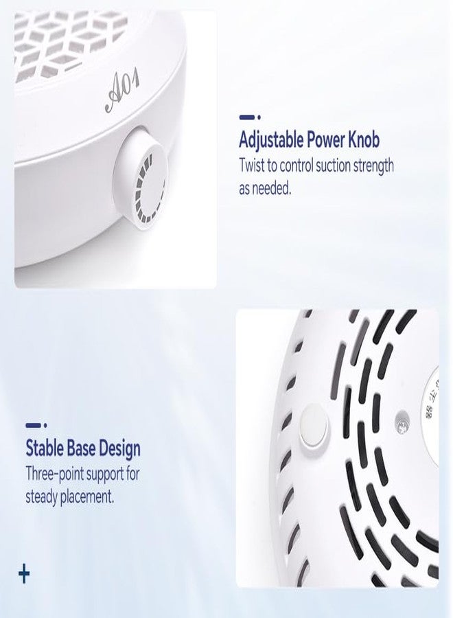Rolabling Nail Dust Collector with Reusable Filter Compact & Quiet Nail Vacuum Powerful Suction for Acrylic Nail Filing & Polishing White Round Design for Salon, Home, Beginners - Image 5