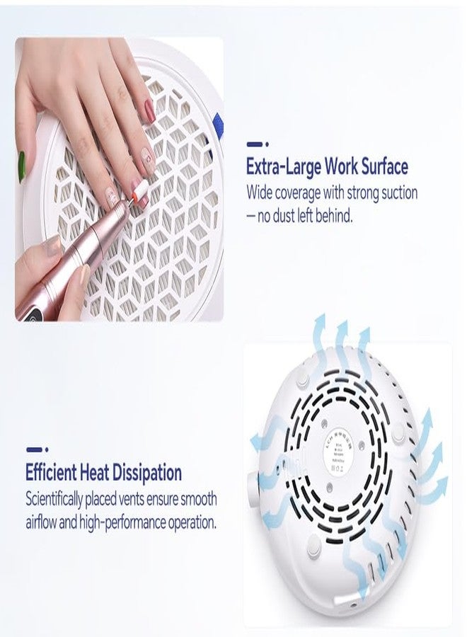 Rolabling Nail Dust Collector with Reusable Filter Compact & Quiet Nail Vacuum Powerful Suction for Acrylic Nail Filing & Polishing White Round Design for Salon, Home, Beginners - Image 4