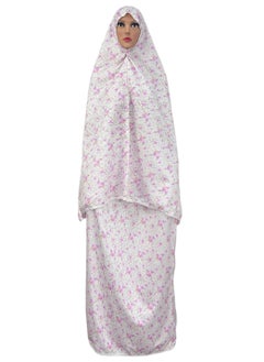 City Rose Islamic Womens Pray khimar 2 Pieces Sets Cotton Dress Hijab Abaya Suit Purple With Purple Flowers  - Image 1