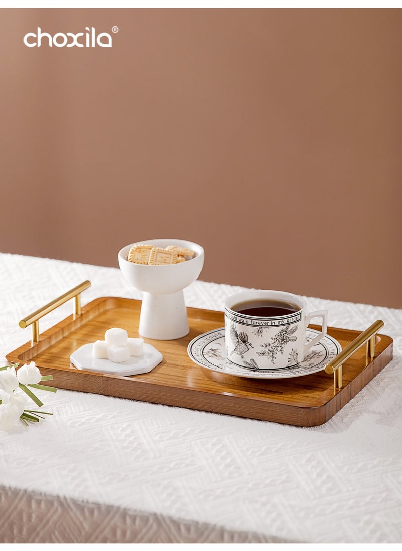 choxila 1pc Wooden tea tray with handles, snack and afternoon saucer tray, candle holder tray, coffee set tray, storage tray, Place tableware, coffee utensils, or jewelry, for daily afternoon tea, breakfast, living room, office, hotel  - Image 4