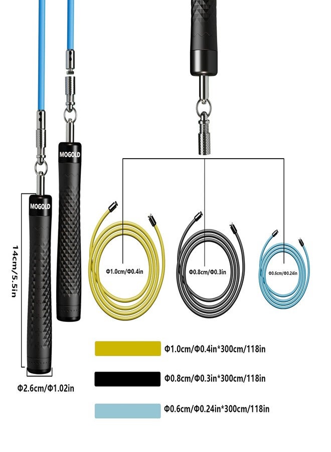 MOGOLD Weighted Jump Rope for Men/Women,Interchangeable Heavy PVC Cords(1/5lb/1/4LB/1/2LB) In 10ft Long, Anti-Slip Handles with Quick Release, Carrying Case, Black (Black) - Image 2
