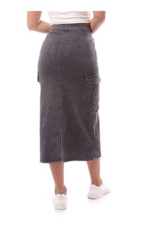 Andora Solid Jeans Blue Buttoned Jupe_Blue  - Image 4