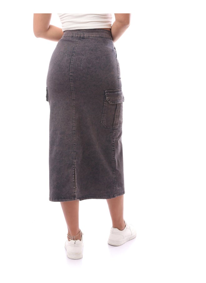 Andora - Solid Jeans Blue Buttoned Jupe_Blue - Image 1