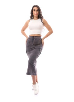 Solid Jeans Blue Buttoned Jupe_Blue
