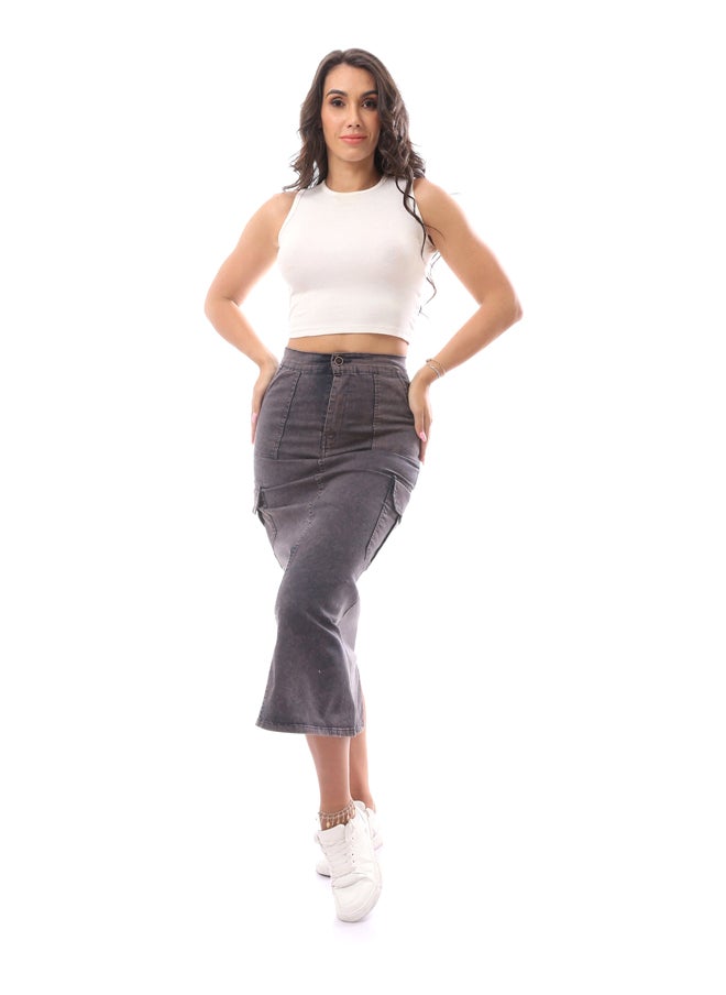 Andora - Solid Jeans Blue Buttoned Jupe_Blue - Image 1