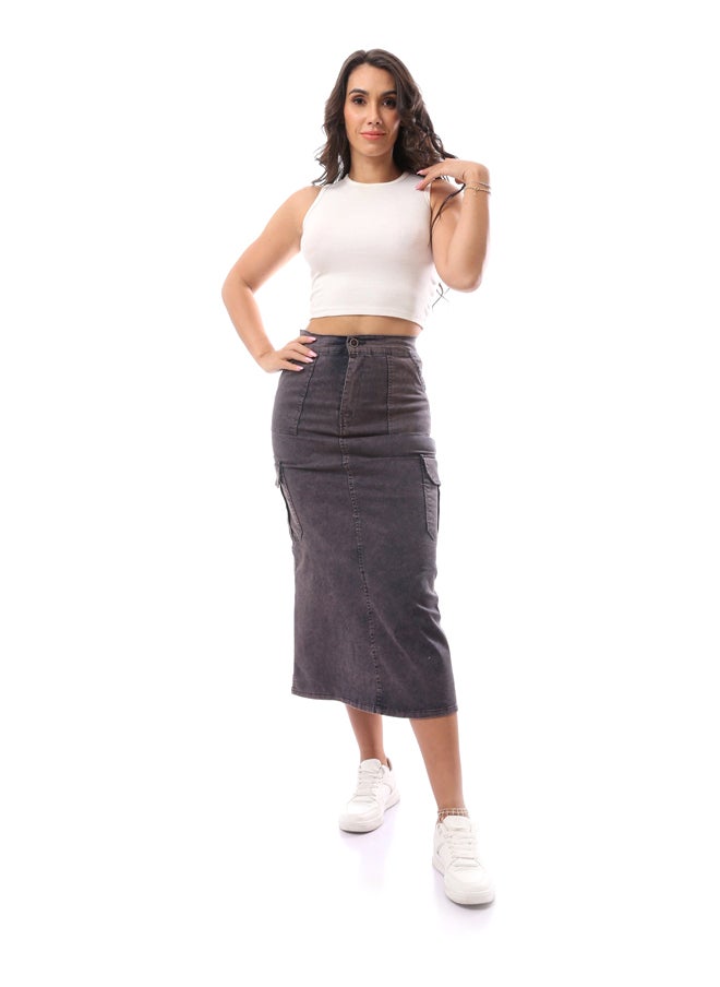 Andora - Solid Jeans Blue Buttoned Jupe_Blue - Image 1