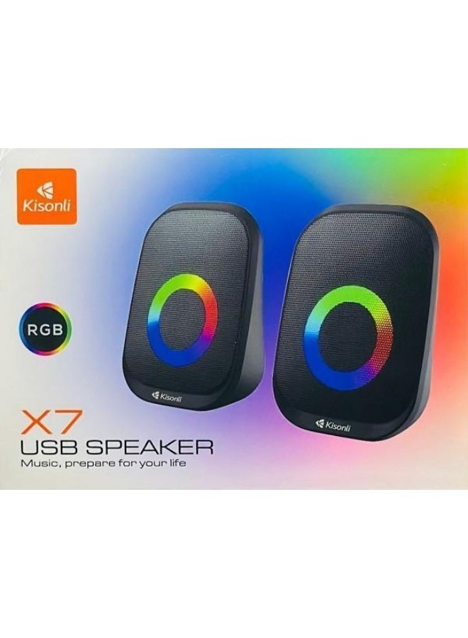 Kisonli X7 RGB USB Multimedia Speaker Portable Stereo PC Laptop Speaker with LED Light and AUX Audio - Image 1