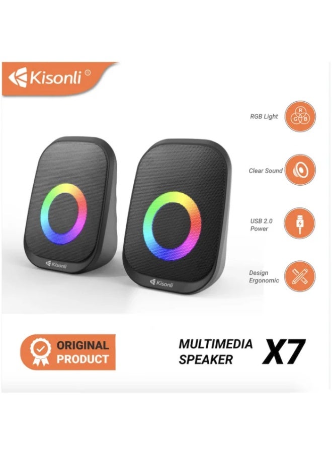 Kisonli X7 RGB USB Multimedia Speaker Portable Stereo PC Laptop Speaker with LED Light and AUX Audio - Image 3