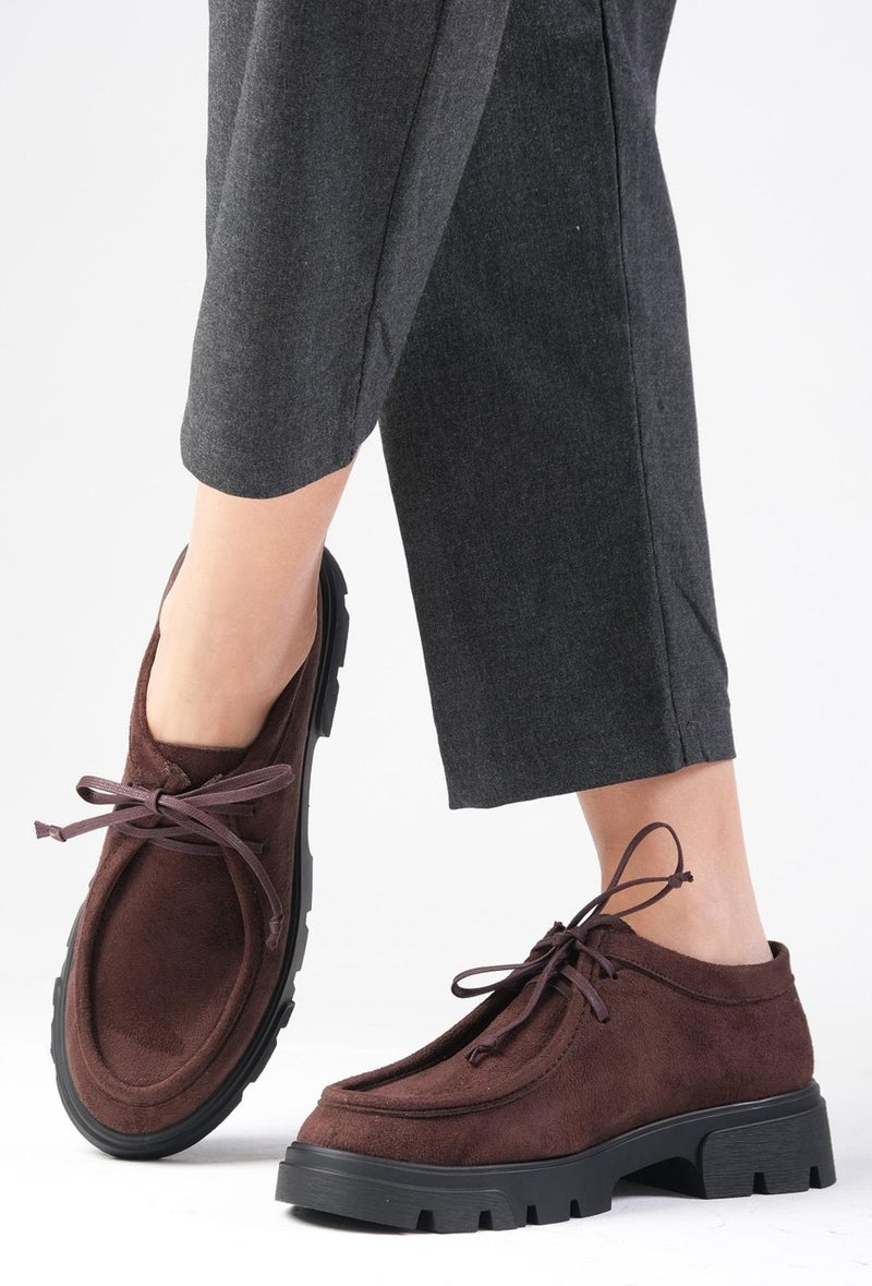 Mio Gusto Hope Brown Thick Soled Women's Loafer Shoes  - Image 1