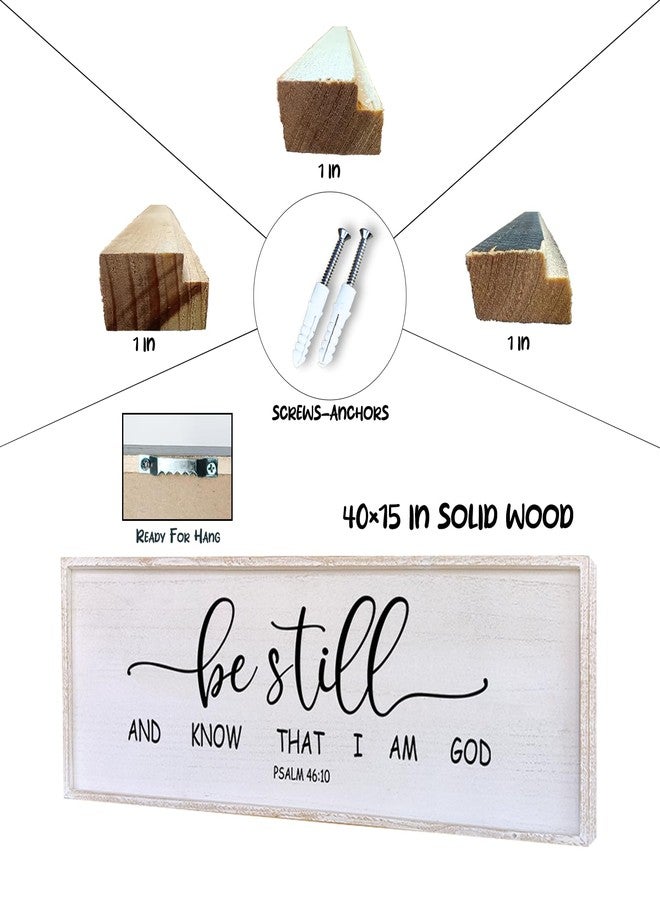 Surfapans Be Still And Know That I Am God Sign 40”X15” Wood Sign For Bedroom Master Bedroom Sign (White) - Image 2