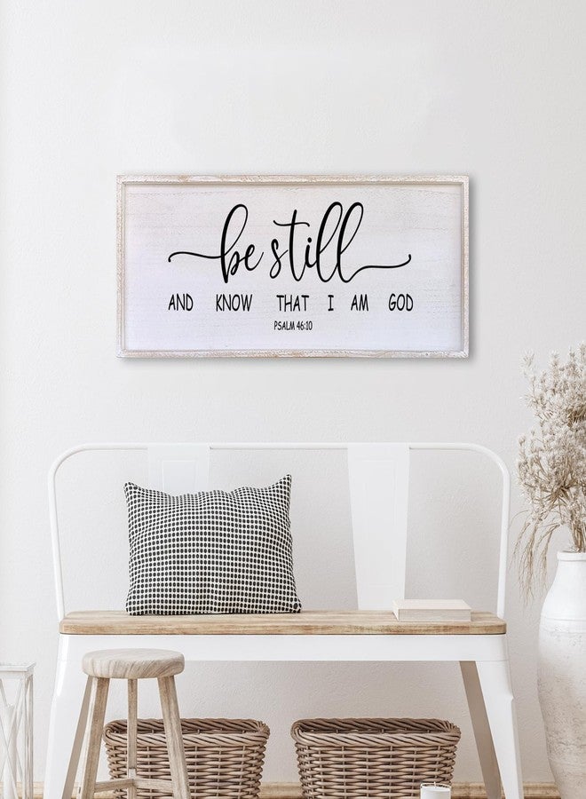 Surfapans Be Still And Know That I Am God Sign 40”X15” Wood Sign For Bedroom Master Bedroom Sign (White) - Image 3