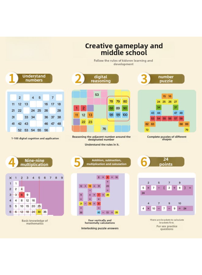 Loquat Montessori Hundred Board Mathematical Thinking Teaching Aid Children's Early Education Enlightenment 1 To 100 Digital Cognitive Operation Educational Toys-Color:Color Hundred Plate - Image 4