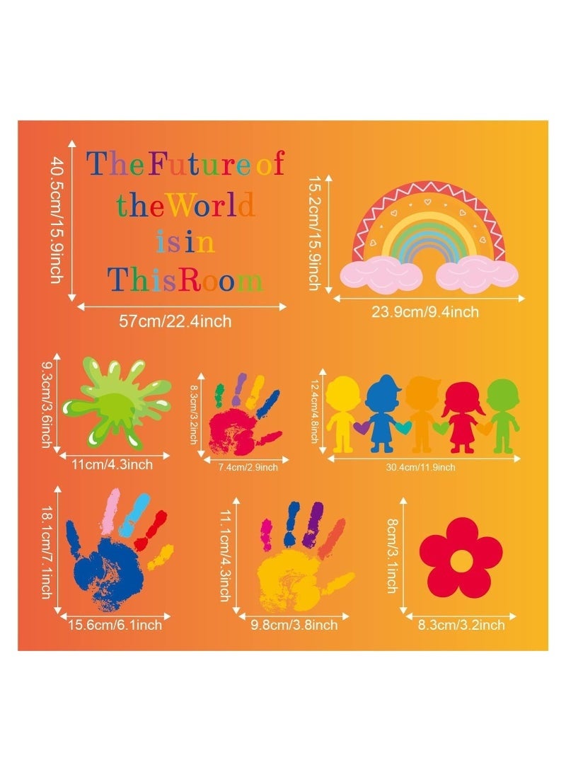 7 أوراق ملصقات حائط ملونة للأطفال اقتباسات ملهمة وملصقات حائط بصمات اليد لتزيين ملصقات حائط قوس قزح ذاتية اللصق ملصقات حائط للأطفال للفصول الدراسية والمكتبة وغرفة نوم الأطفال - Image 3