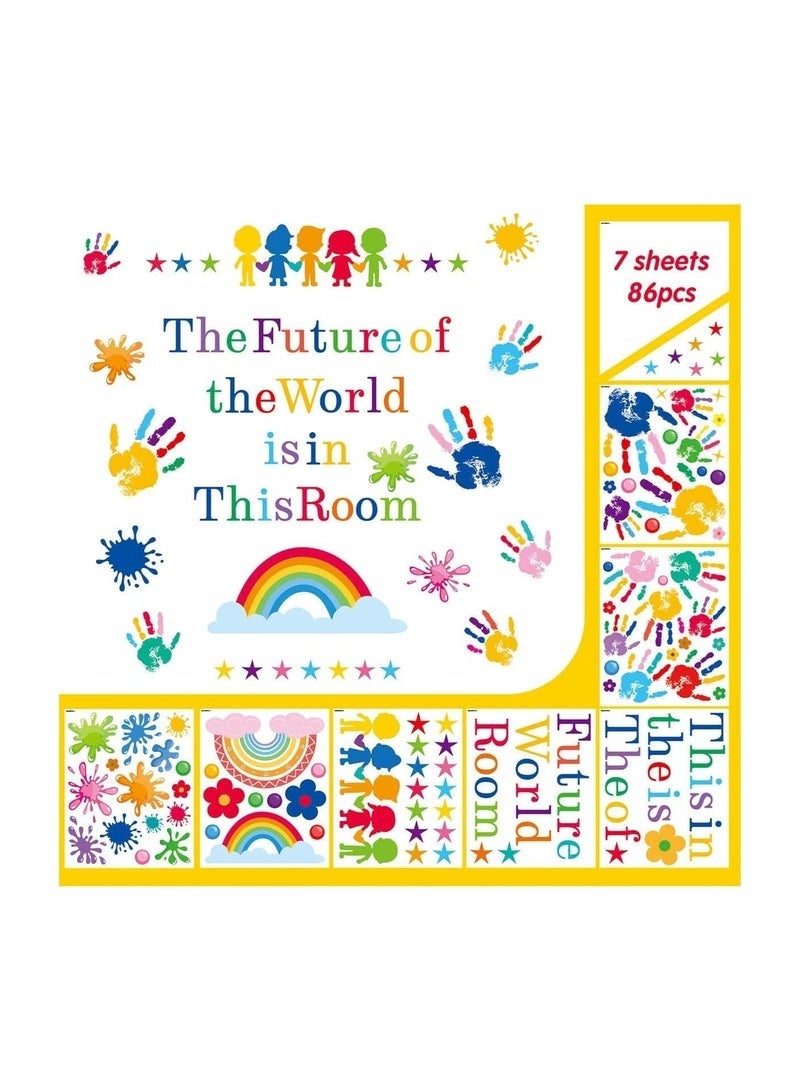 7 أوراق ملصقات حائط ملونة للأطفال اقتباسات ملهمة وملصقات حائط بصمات اليد لتزيين ملصقات حائط قوس قزح ذاتية اللصق ملصقات حائط للأطفال للفصول الدراسية والمكتبة وغرفة نوم الأطفال - Image 2