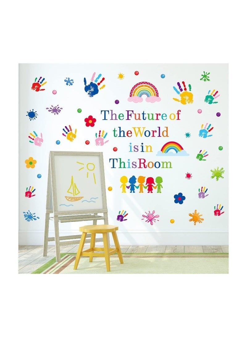 7 أوراق ملصقات حائط ملونة للأطفال اقتباسات ملهمة وملصقات حائط بصمات اليد لتزيين ملصقات حائط قوس قزح ذاتية اللصق ملصقات حائط للأطفال للفصول الدراسية والمكتبة وغرفة نوم الأطفال - Image 5