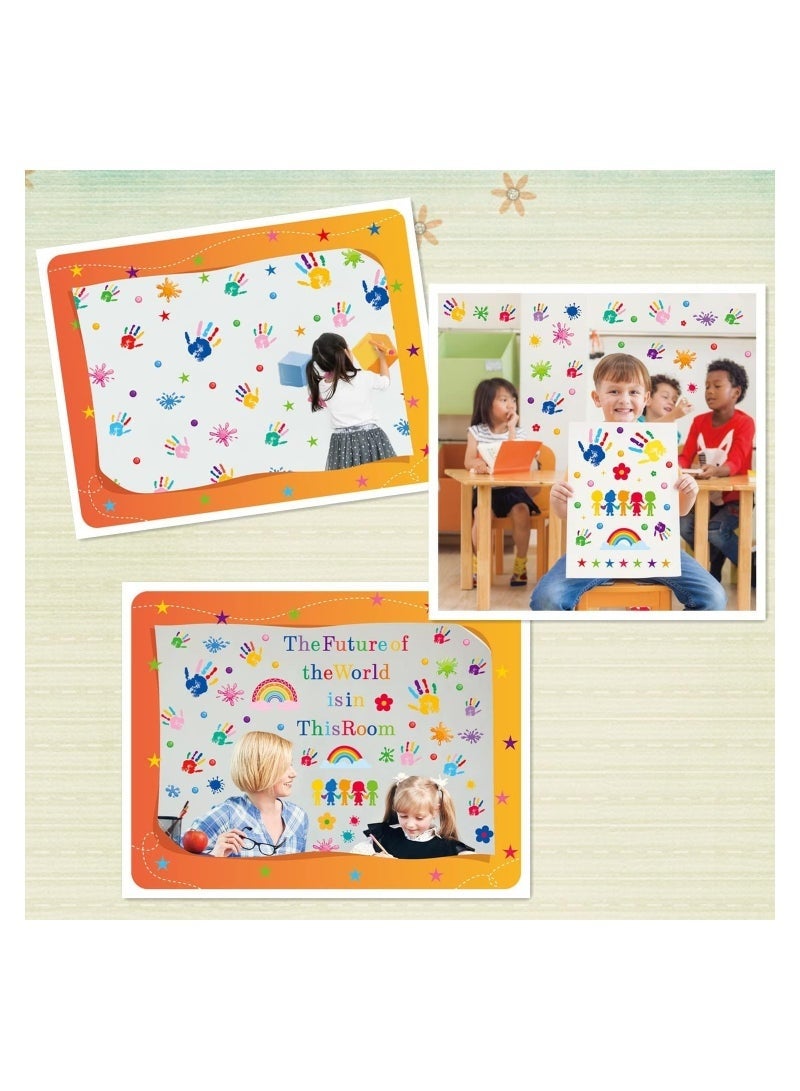 7 أوراق ملصقات حائط ملونة للأطفال اقتباسات ملهمة وملصقات حائط بصمات اليد لتزيين ملصقات حائط قوس قزح ذاتية اللصق ملصقات حائط للأطفال للفصول الدراسية والمكتبة وغرفة نوم الأطفال - Image 4