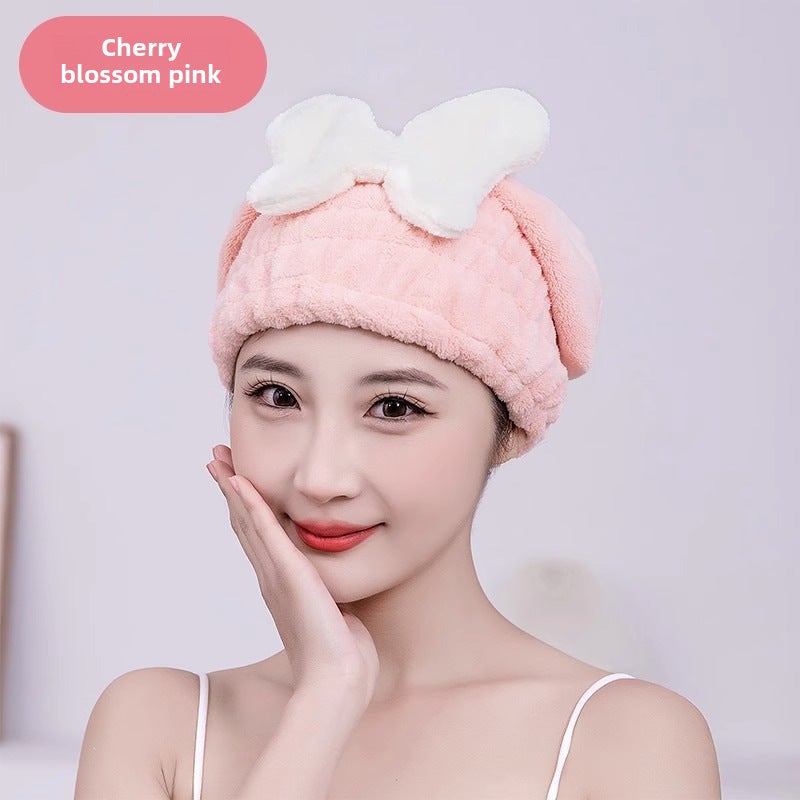 Generic Butterfly Knot Quick-Dry Hair Towel Wrap Camellia powder - Image 1