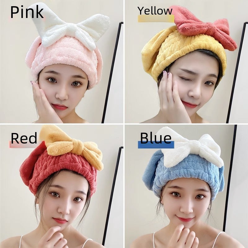 Generic Butterfly Knot Quick-Dry Hair Towel Wrap Camellia powder - Image 4