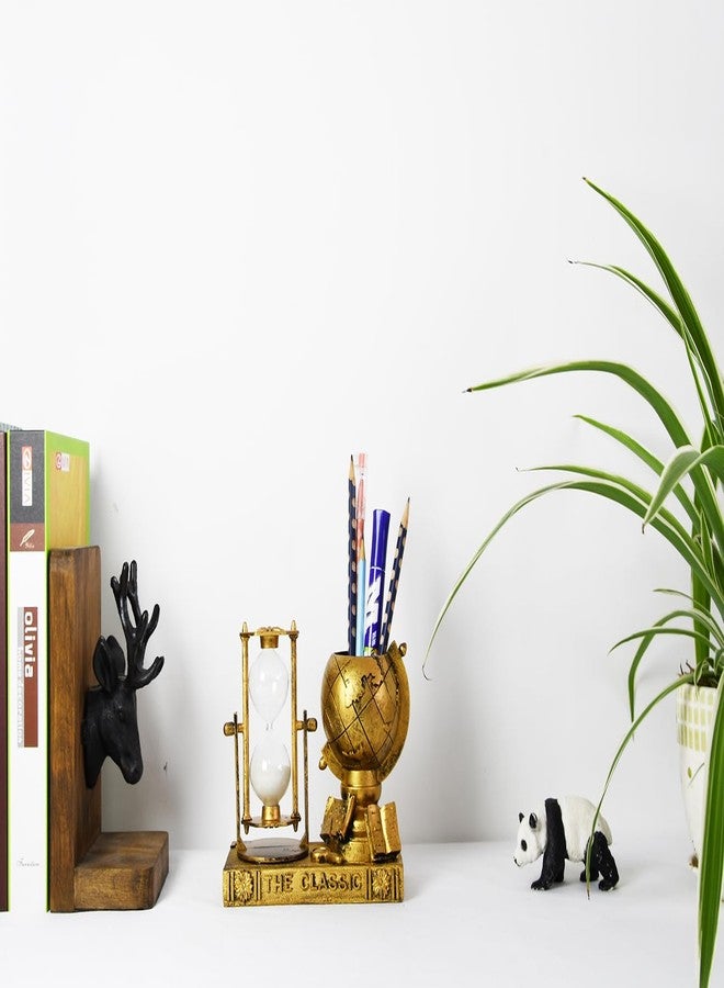 Owlgift Globe-Themed Pencil Holder with Hourglass, Resin Desktop Organizer for Office & Study, Pen Holder with Sand Timer, Classic Globe Addition Scissors Storage, Artistic Gift for Travel Lovers - Image 2