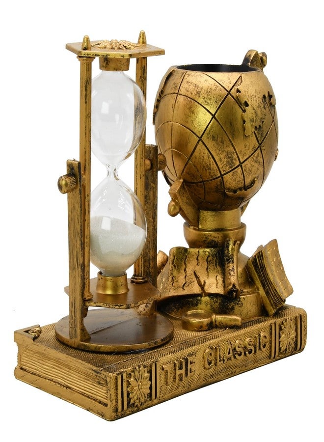 Owlgift Globe-Themed Pencil Holder with Hourglass, Resin Desktop Organizer for Office & Study, Pen Holder with Sand Timer, Classic Globe Addition Scissors Storage, Artistic Gift for Travel Lovers - Image 3