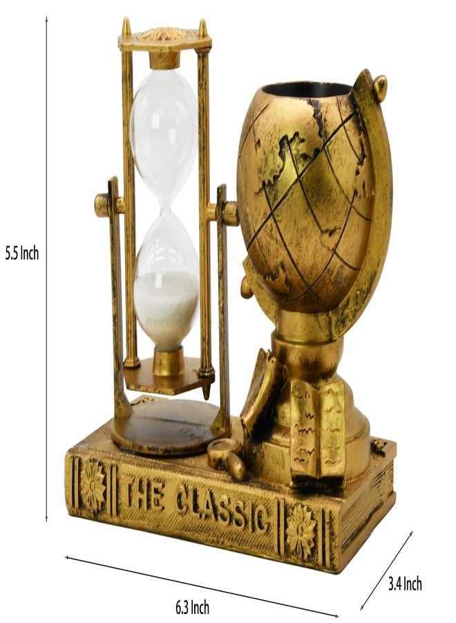 Owlgift Globe-Themed Pencil Holder with Hourglass, Resin Desktop Organizer for Office & Study, Pen Holder with Sand Timer, Classic Globe Addition Scissors Storage, Artistic Gift for Travel Lovers - Image 5