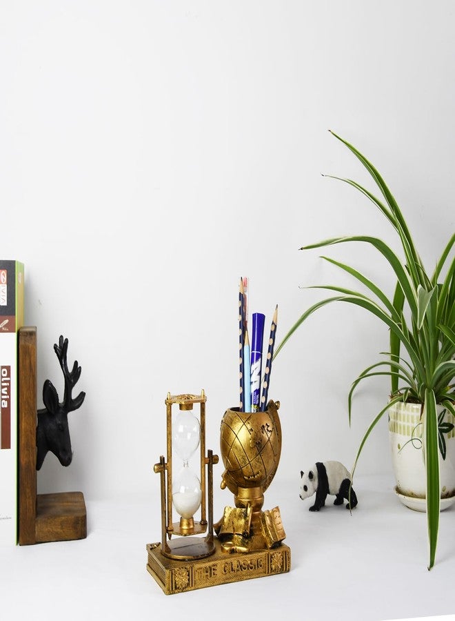 Owlgift Globe-Themed Pencil Holder with Hourglass, Resin Desktop Organizer for Office & Study, Pen Holder with Sand Timer, Classic Globe Addition Scissors Storage, Artistic Gift for Travel Lovers - Image 4