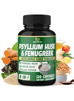 BMVINVOL BMVINVOL Psyllium Husk Fiber Supplement with Fenugreek, Apple Cider Vinegar, Turmeric, Ginger, Black Pepper- Digestion Health Support - 120 Capsules  - Image 1