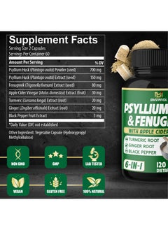 BMVINVOL BMVINVOL Psyllium Husk Fiber Supplement with Fenugreek, Apple Cider Vinegar, Turmeric, Ginger, Black Pepper- Digestion Health Support - 120 Capsules  - Image 2