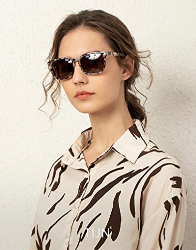 TIJN Polarized Sunglasses for Womens and Mens,Classic Square Frames Shades for UV Protection,Trendy Sunnies(Marble/Brown) - Image 2