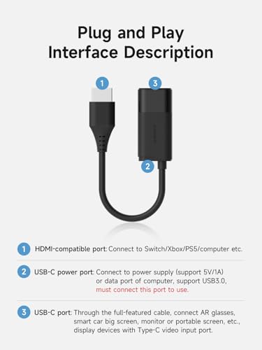 Hagibis HDMI to USB C Adapter 4K60Hz HDMI Male to USBC Female Cable Portable Monitor AR Glasses XREAL VITURE RayNeo Rokid to Type C Laptop Switch ROG Ally Steam Deck PS45 - Image 3