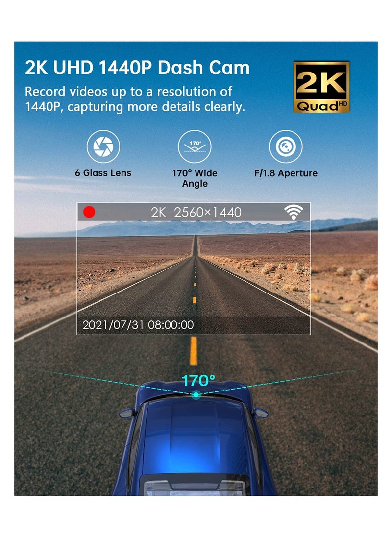 SYOSI - MAKINGTEC Dash Cam 2K WiFi 1440P Car Camera, Dash Camera for Cars, Front Dashcam for Cars with Super Night Vision, WDR, Loop Recording, G-Sensor, 24 Hours Parking Monitor, APP, Support 128GB Max - Image 1