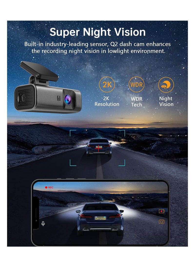SYOSI - MAKINGTEC Dash Cam 2K WiFi 1440P Car Camera, Dash Camera for Cars, Front Dashcam for Cars with Super Night Vision, WDR, Loop Recording, G-Sensor, 24 Hours Parking Monitor, APP, Support 128GB Max - Image 1