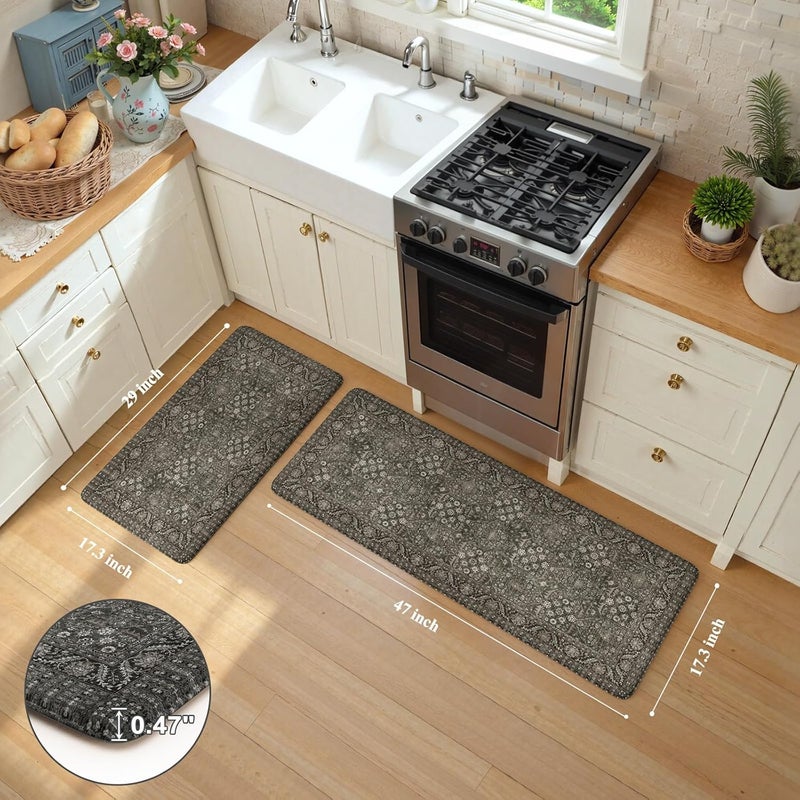 KIMODE Anti Fatigue Kitchen Mat 2PCS,Waterproof Farmhouse Green Kitchen Rugs Non-Slip,Vintage Kitchen Mats for Floor,Cushioned Comfort Standing Mat for Laundry,Office,Sink,Desk,17"x47"+17"x29" - Image 3