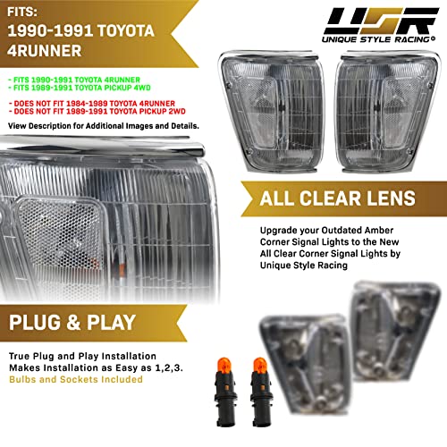 USR UNIQUE STYLE RACING USR DEPO 90-91 4Runner Corner Lights - Front Turn Signal Lamp Set (Left + Right) Compatible with 1990-1991 Toyota 4 Runner / 1989-1991 Toyota Pickup Truck 4WD (All Clear Lens, Comes w/ x2 Amber Bulbs) - Image 5