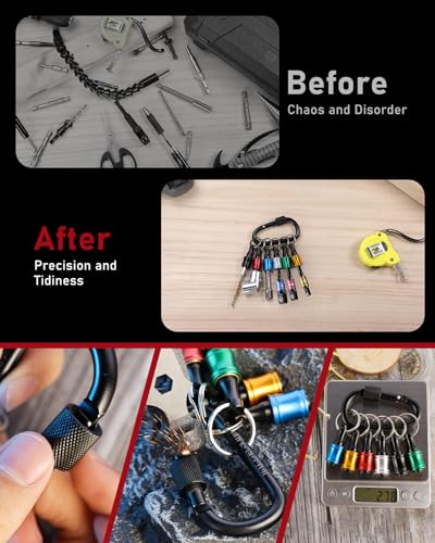 Katerk 10 pcs 1/4 inch Hex Shank Aluminum Alloy Screwdriver Bits Holder, Light-weight Quick-change Extension Bar Keychain Drill Screw Adapter Change Portable (With Black Carabiner) - Image 5