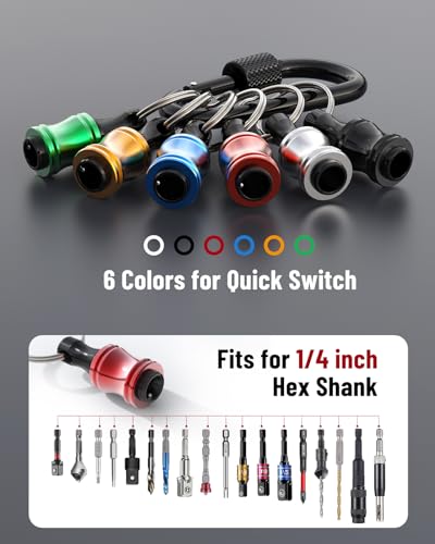 Katerk 10 pcs 1/4 inch Hex Shank Aluminum Alloy Screwdriver Bits Holder, Light-weight Quick-change Extension Bar Keychain Drill Screw Adapter Change Portable (With Black Carabiner) - Image 2