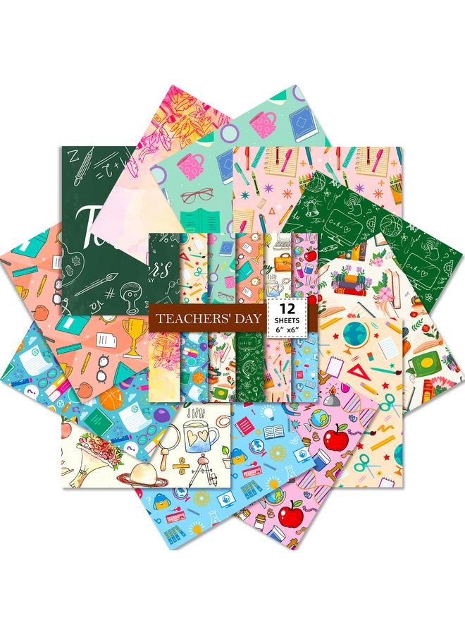 Bluejw 12 Colorful Teacher's Day Decoration Material Paper Holiday Gift Packaging Hand Account Diy Backing Material - Image 1
