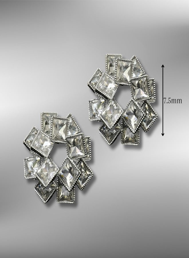 SHIELD PLUS Elegant Square Stud Earrings for Women & Girls | Stylish Silver-Plated Statement Earrings | Designer Fashion Jewellery Gift - Image 3