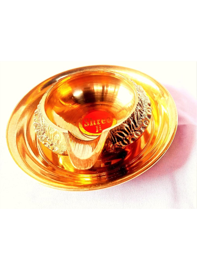 DEV POOJA STORE DEV POOJA STORE Brass Plate with Brass Kuber Diya Brass Pooja Item for Temple Handmade Home Temple Diya and Plate 