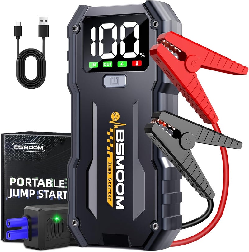 BSMOOM Car Jump Starter,5000A Portable Car Jump Starter Battery Pack (10.0L Gas/8L Diesel) 12V Car Battery Charger Jumper Starter, Jumper Cables,Portable Lithium Jump Box with LED Light/USB QC3.0 - Image 1
