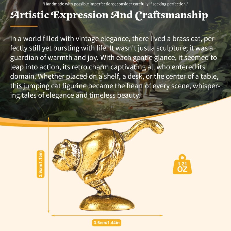 CHOVY Vintage Style Jumping Cat Figurine - 100% Solid Brass Retro Statue | Handcrafted Desk Ornament, Collectible Art Piece for Home & Office Decor | Unique Gift for Cat Lovers - Image 3