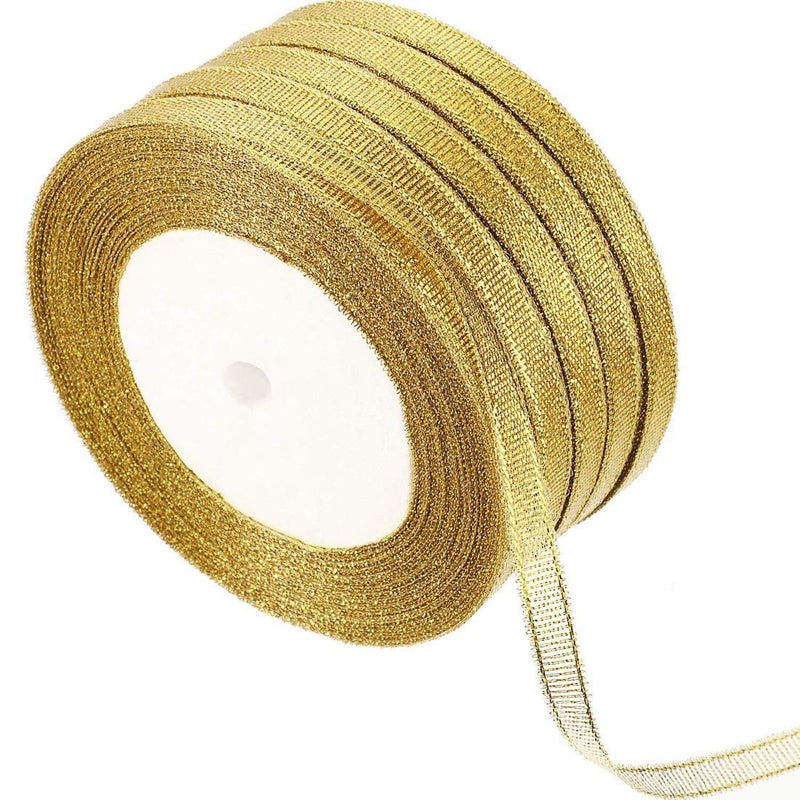 DIY Crafts Design # No 1, Pack Of 5 Roll, Gold Glitter Ribbons Metallic Ribbons for Crafters Gifts Wrapping Decorations (Pack of (Design # No 1, Pack Of 5 Roll) - Image 1