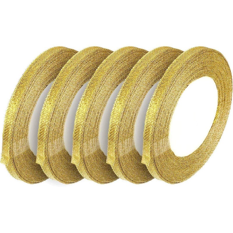 DIY Crafts Design # No 1, Pack Of 5 Roll, Gold Glitter Ribbons Metallic Ribbons for Crafters Gifts Wrapping Decorations (Pack of (Design # No 1, Pack Of 5 Roll) - Image 2