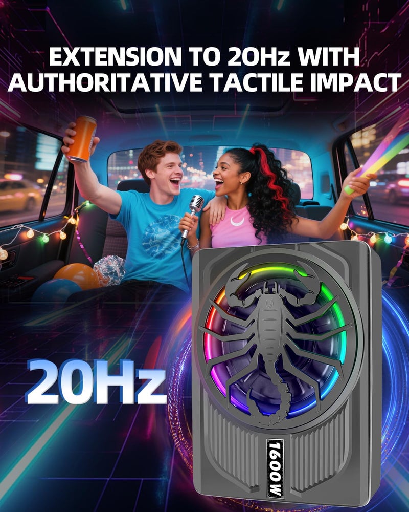TZGBASS 1600W سوب ووفر نحيف تحت المقعد وحزمة مضخم الصوت، سوب ووفر مزود بمضخم مدمج، صوت عميق تحت الصوت، ضوء نبض RGB، تحكم في التردد المنخفض/الكسب/تعزيز الصوت، للشاحنات، SUV، جيب، صوت السيارة - Image 5