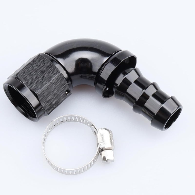 AC PERFORMANCE 90 Degree -10 AN Swivel Female to barb 5/8" Push on Lock Hose End Full Flow Fitting Aluminum Black - Image 1