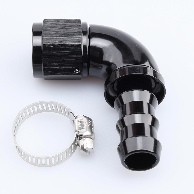 AC PERFORMANCE 90 Degree -10 AN Swivel Female to barb 5/8" Push on Lock Hose End Full Flow Fitting Aluminum Black - Image 3