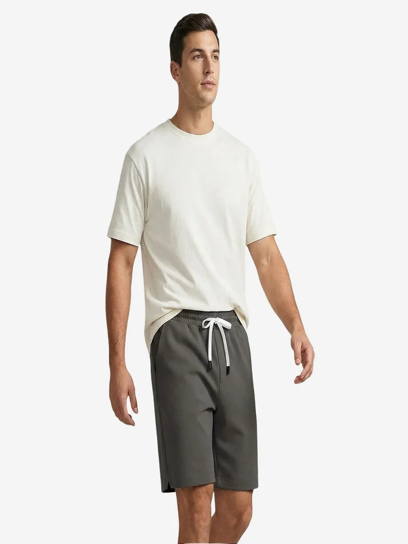 Tommylife Charcoal Grey TOMMY Men's Mid Waist Jersey Shorts for Men | Best Price UAE