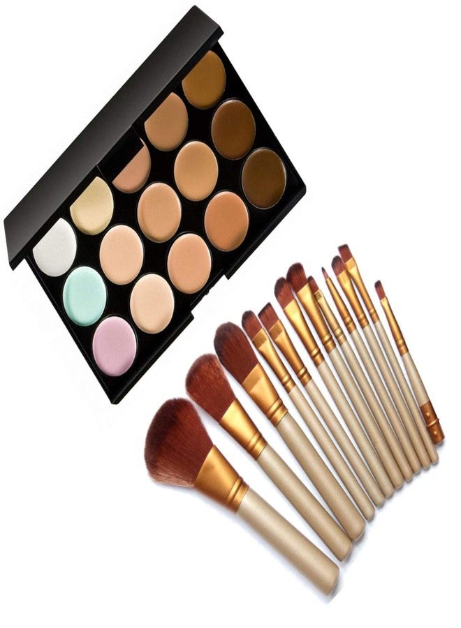 FIRSTZON 15 Color Cream Concealer Palette Cream Finish with Makeup Brush Set - Image 1