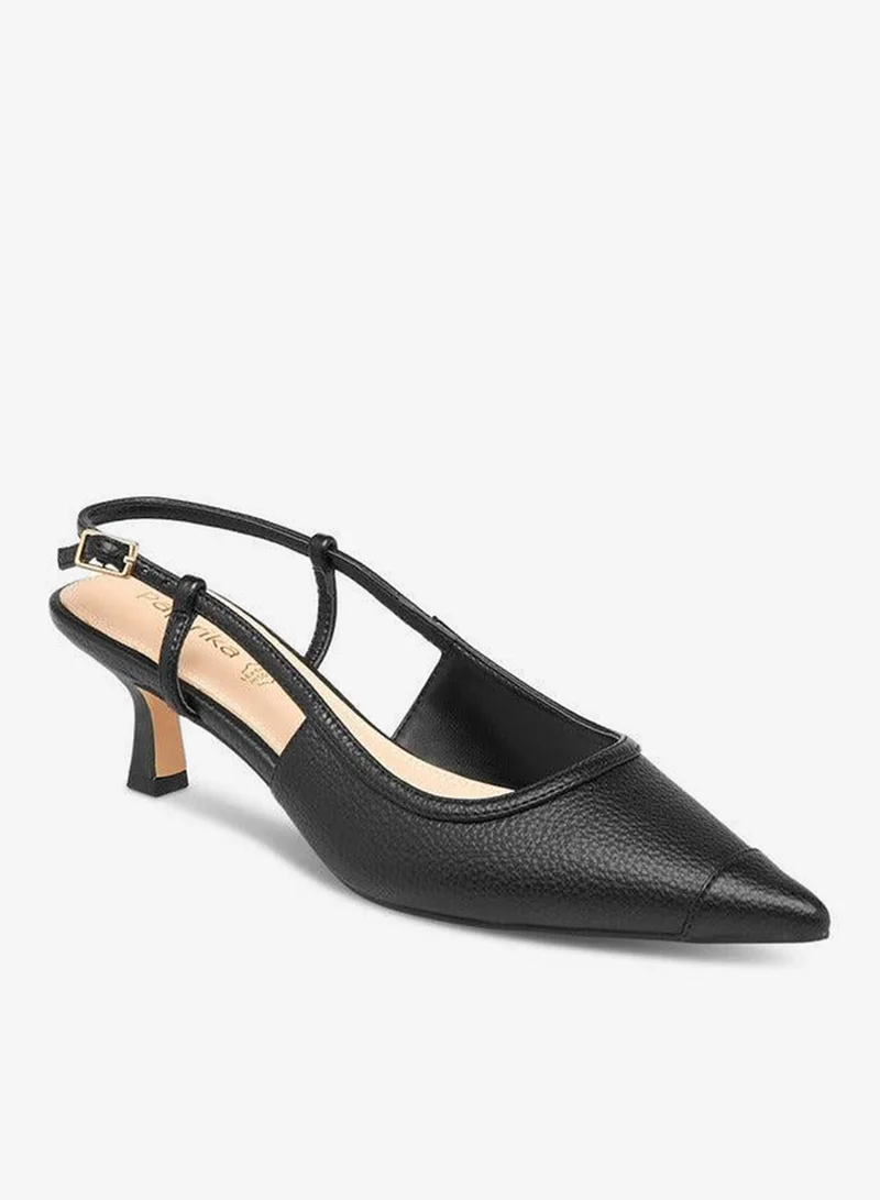 Women's Pointed Shoes with Kitten Heels and Buckle Closure